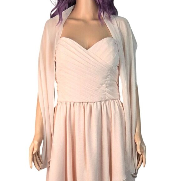 Affairs by Mori Lee Madeline Gardner Blush Pink Peach Strapless Chiffon Layered - Picture 9 of 15